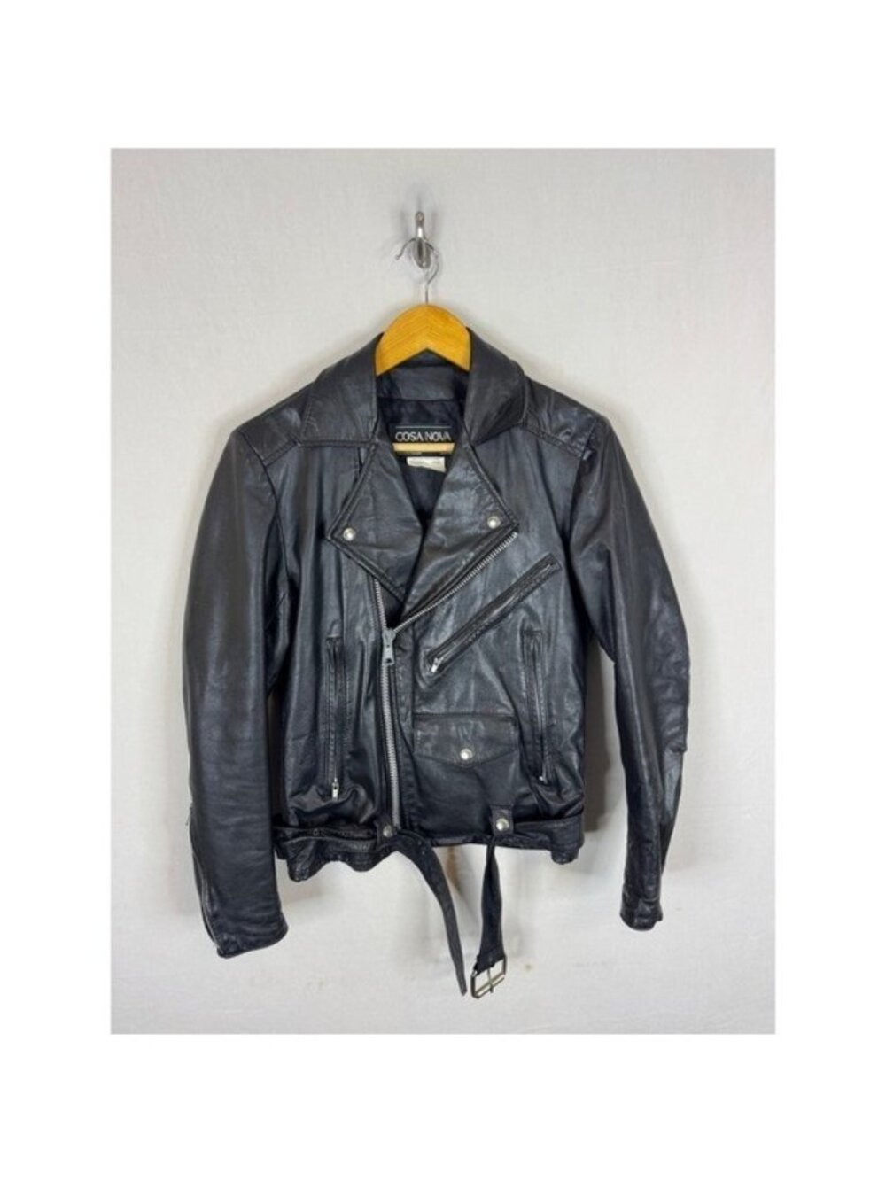 Cosa Nova Mens Vintage Black Leather Biker Jacket Belted Moto Style 34 S Canada